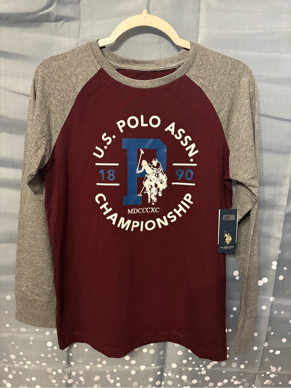 U.S. Polo Assn. Maroon & Gray Raglan Long Sleeve Tee with Blue Logo